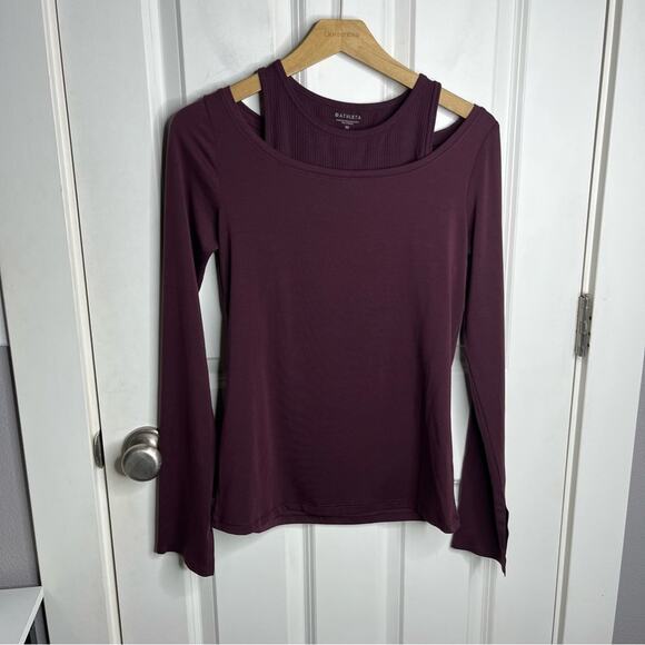 Athleta Essence Groove Maroon Layered Long Sleeve Top Size XS - Picture 2 of 7
